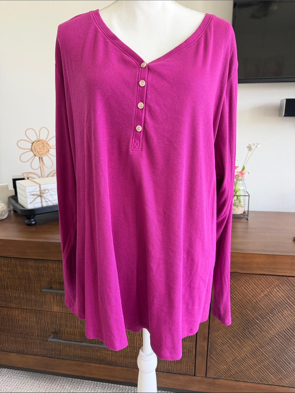 Sonoma Long Sleeve Henley Top - Magenta Pink